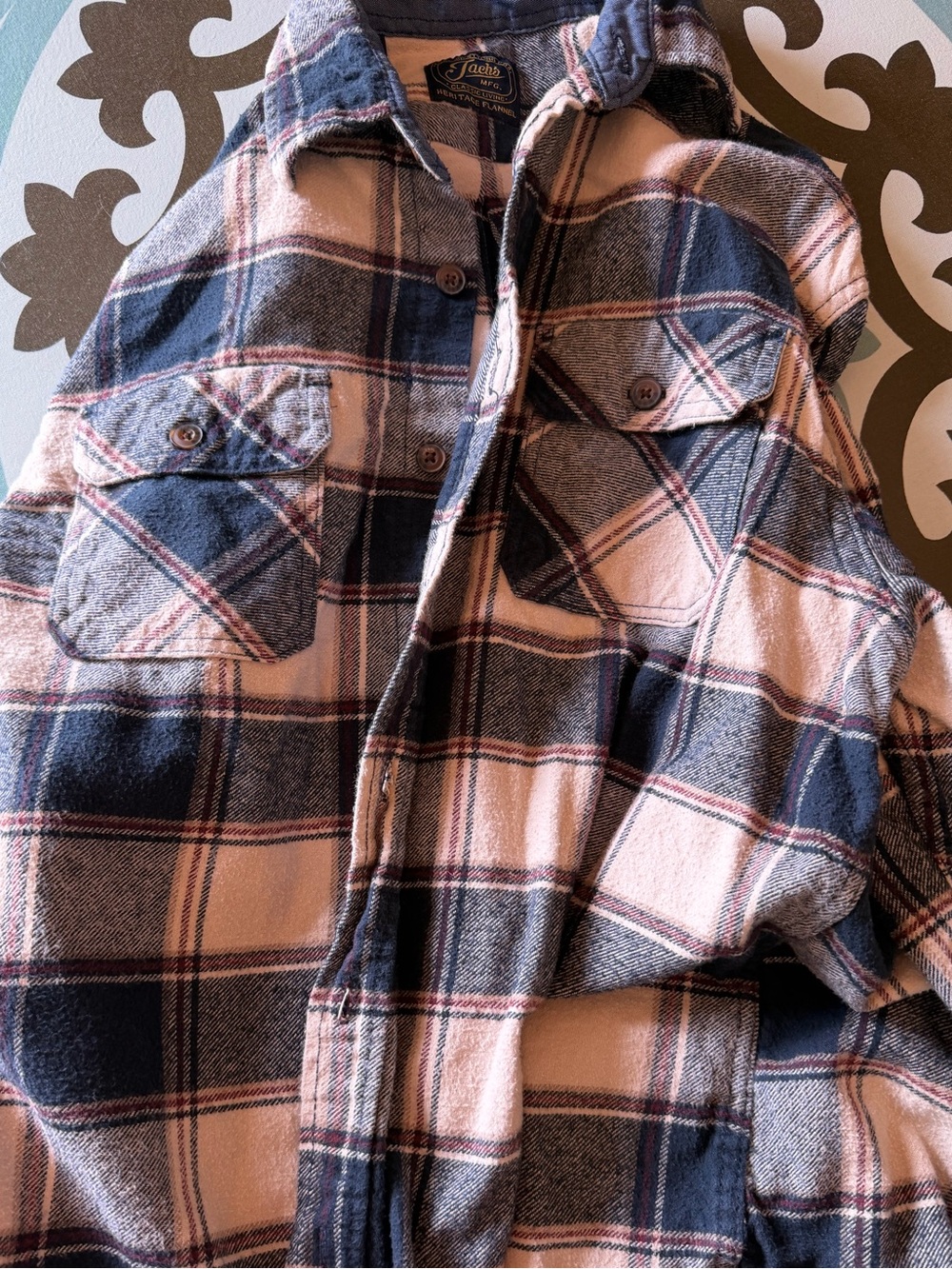Lee Heritage Flannel Plaid Shirt Jacket in Navy, Cream and Red